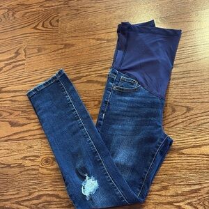 Pinkblush maternity slim straight distressed ripped stretch crop jeans blue 26